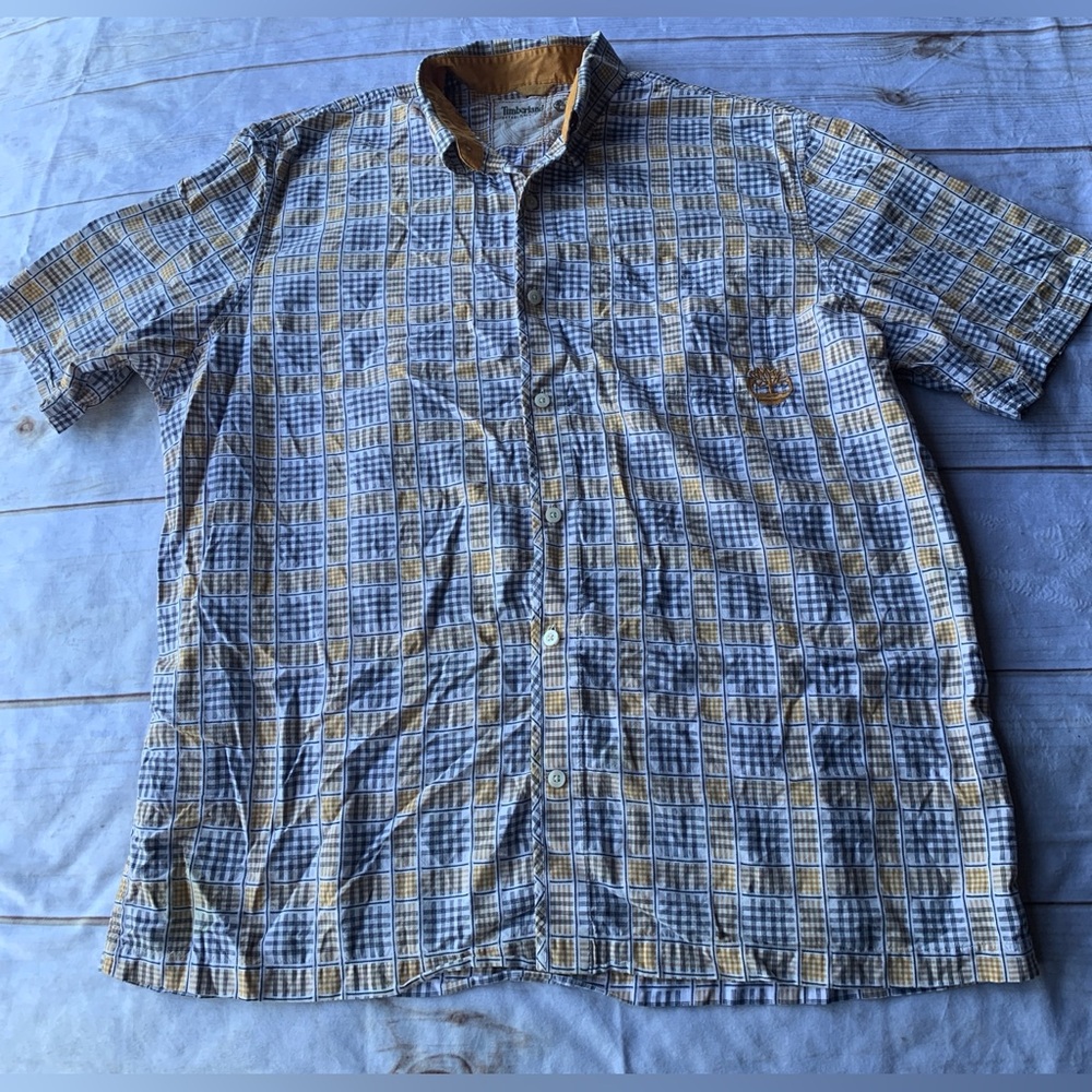 Timberland Blue and Yellow Plaid Casual Button Down Shirt Size XXL